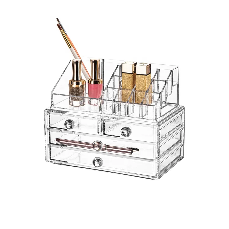 

M-8216A Wholesale Organizers Custom Acrylic Lipstick Holder Makeup Brush Holder With Lid And Drawers, Clear or customized