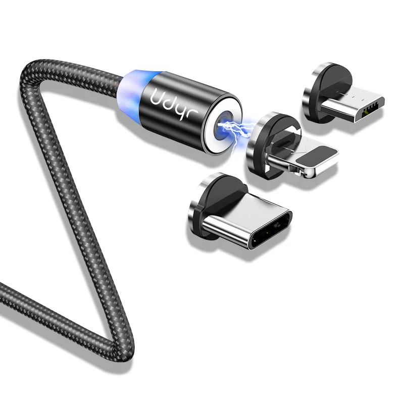 Udyr 360 Degree Rotation 3A 3m usb c type c cable led magnetic charging data cable