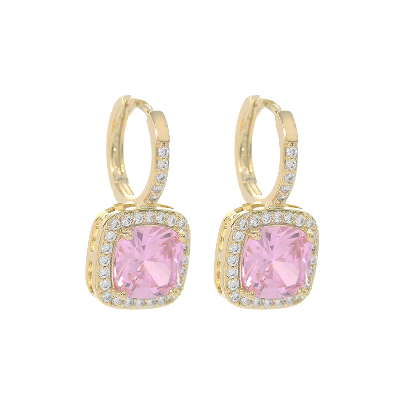 ed67725 Korean Fashion Set Zircon Temperament Earrings for Female Minority Design Sweet Pink Sugar Simple Earrings