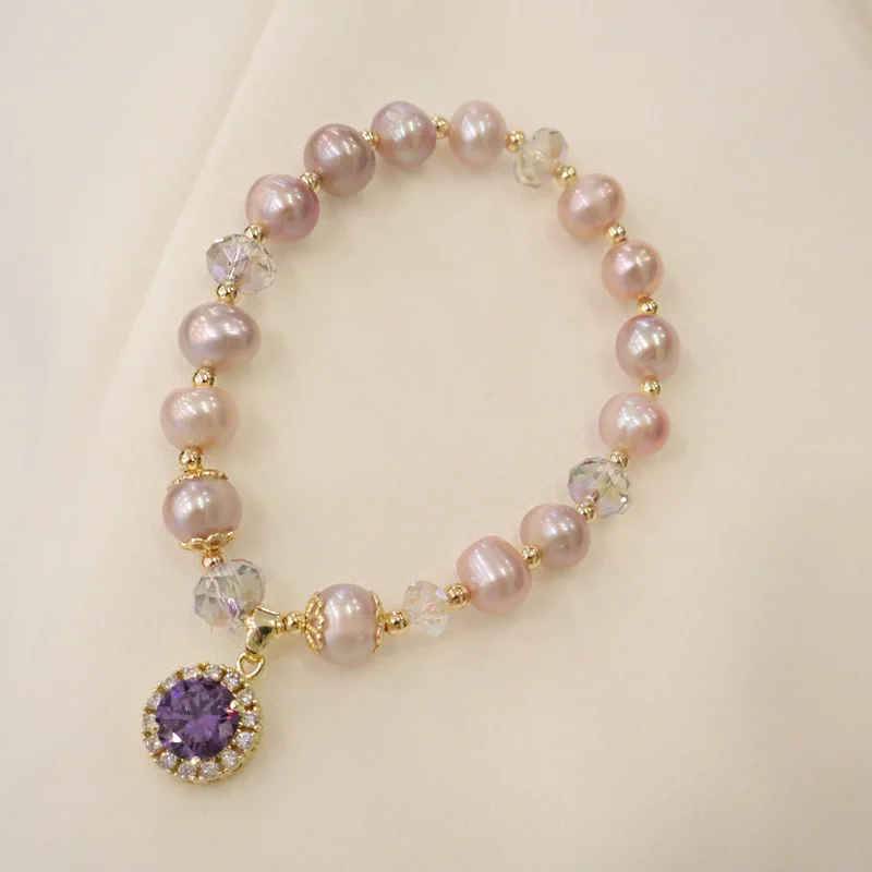

Vershal D058 Luxury 18k Gold Plated Baroque Freshwater Pearl Crystal Beaded Bracelet For Women