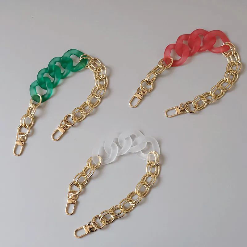 

REWIN DIY Colorful Clear Candy Thick Acrylic Cuban Link Gold Metal Purse Chain for Women Bag Accessories Part, 7 colors in stock