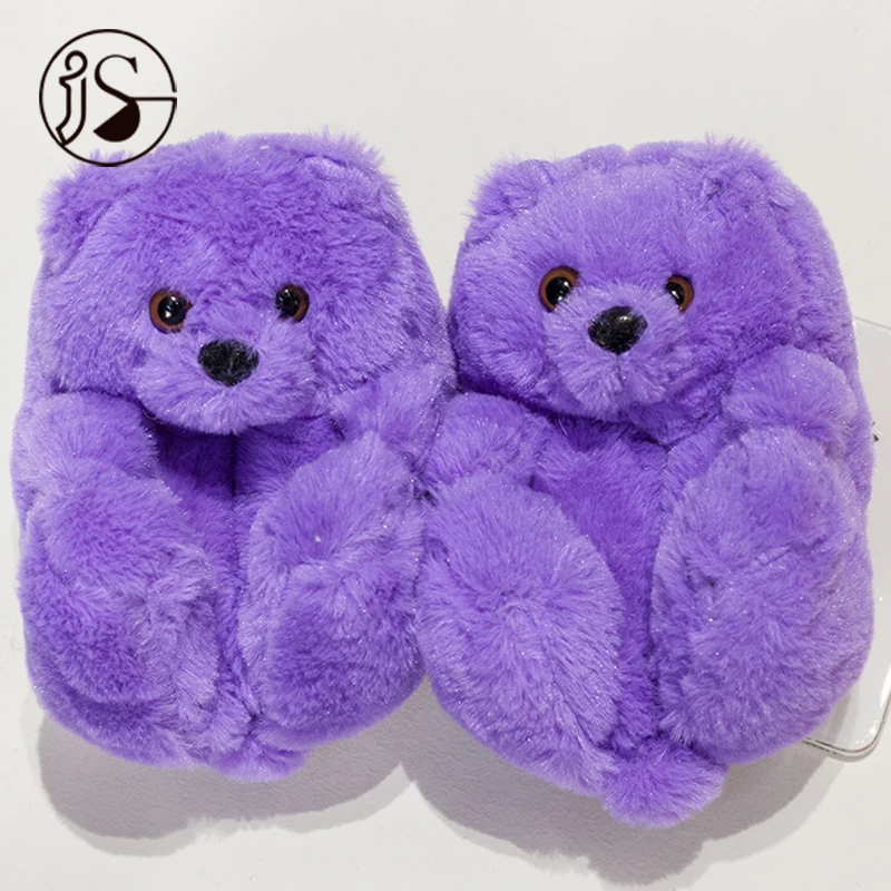 

New Colorful plush children house slides Plush teddy bear slippers for children Whole sale teddy bear slides Indoor slippers, Picture