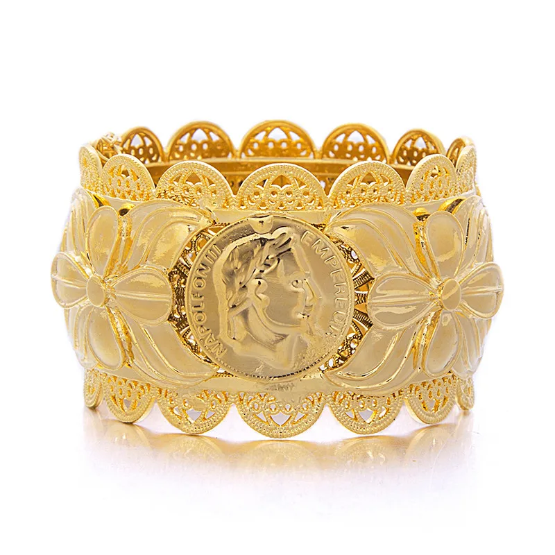 

Ethlyn Dubai New Style Jewelry Napoleon Coin Big Bangle for Women Gold Plated Bangles African/India//Middle East Items B68