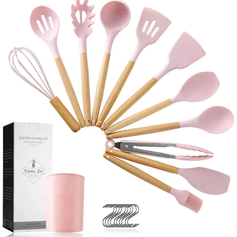 

Hot Sale 12pcs Silicone Pink Set Of Luxury Accessories Tools Kitchen Utensils From China