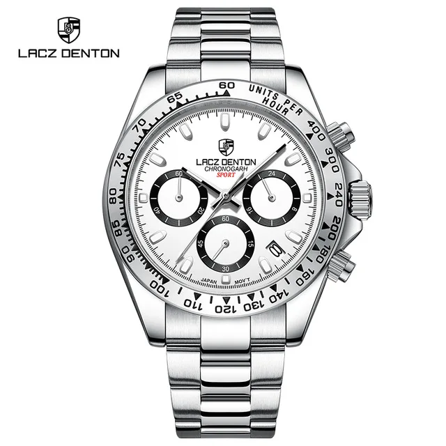 

2021 LACZ DENTON Men Quartz Wristwatch VK63 Movement 100M Waterproof Top Luxury Sport Chronograph Watch Stainless Steel Watches, Shown