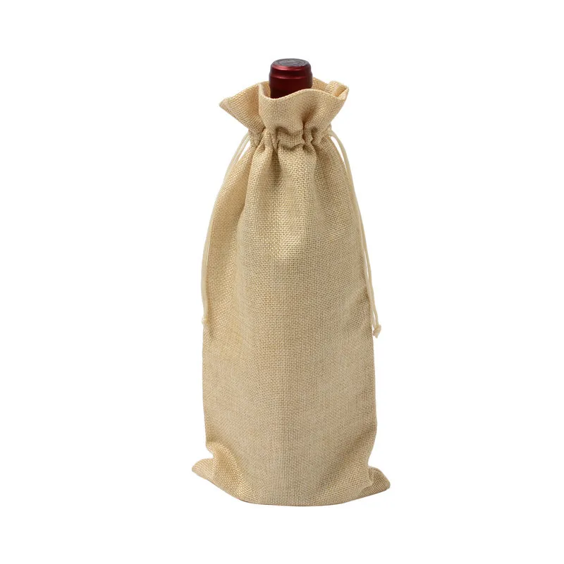 

Wholesale Customized Logo High Quality linen jute Drawstring Bottle Blank Canvas Wine Bag for Wine Bottles