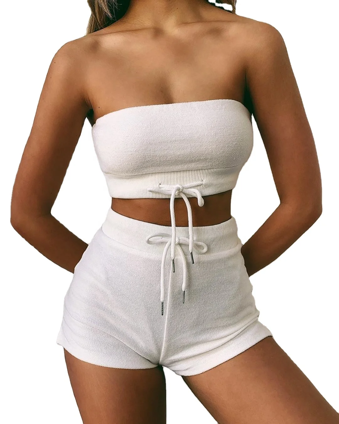 

New arrival casual fashion off-the-shoulder strap strapless shorts set for women