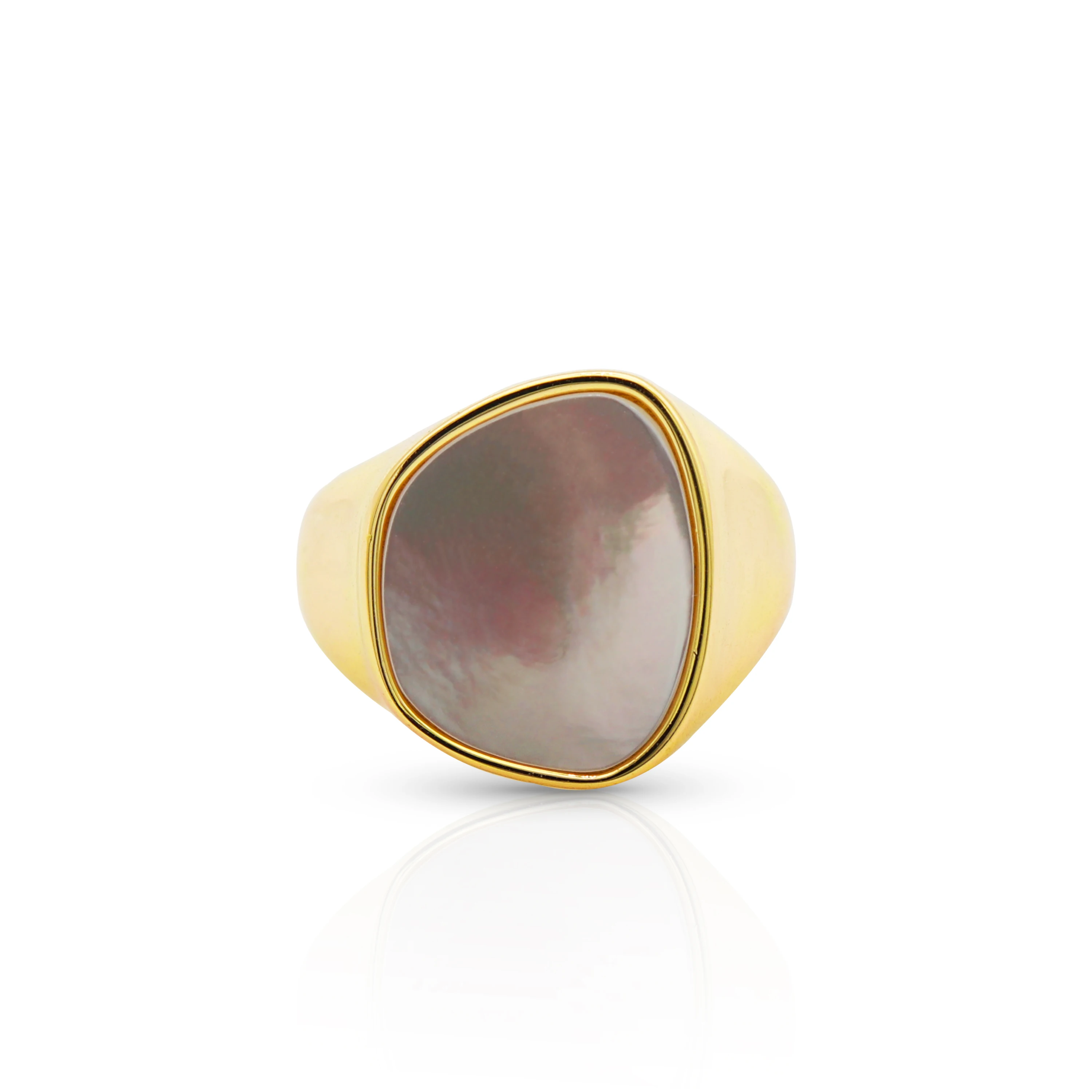 

Chris April minimalist 925 sterling silver gold plated custom vermeil shell stone open jewelry ring, Yellow gold