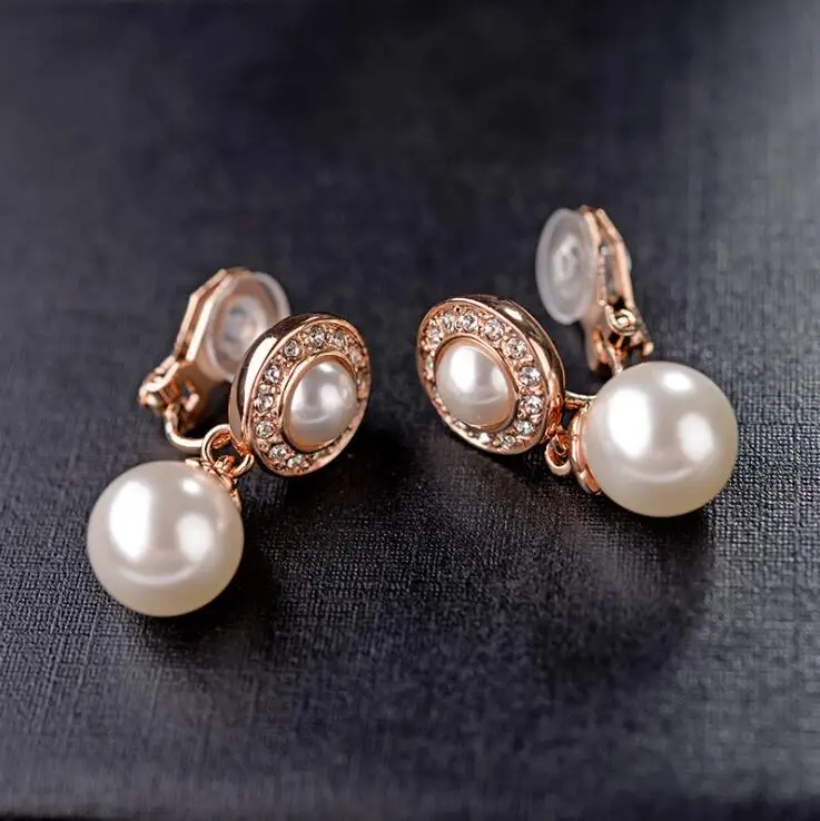 

fashion women gold plated pearl clip on earrings non pierced