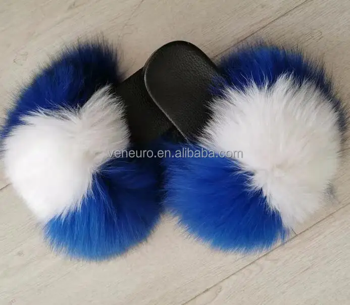 

Wholesale real raccoon fur slipper outdoor slider sandals fox fur slides for women, Customized color