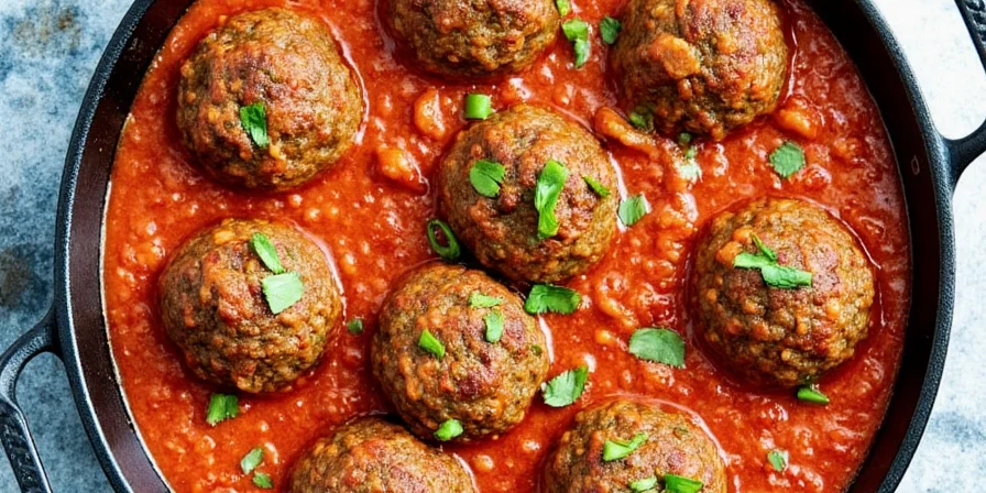 Chef shaping kofte by hand with fresh herbs and spices visible