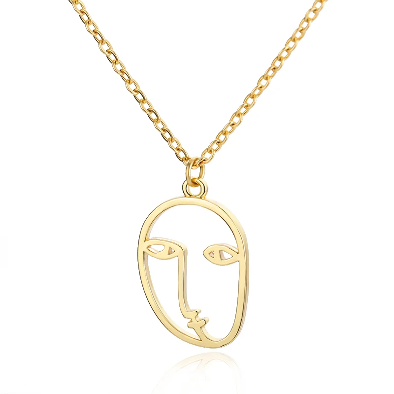 

Fashion Hip Hop Chain Necklace For Women Men Stainless Steel Jewelry Golden Stainless Steel Hollow Face Necklace Jewelry