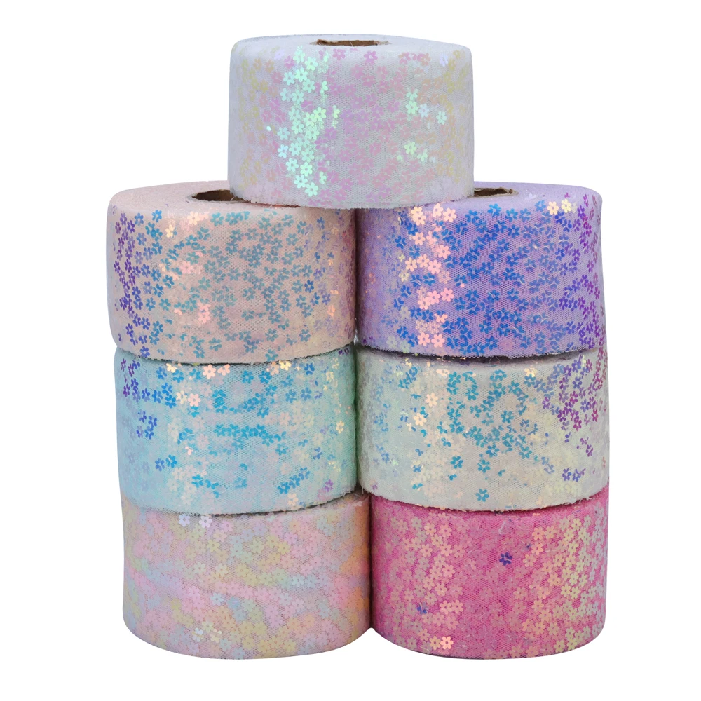 

Wholesale 75mm new sequin ribbon flower sequin fabric ribbon For Hair bows DIY Decoration, Customized color