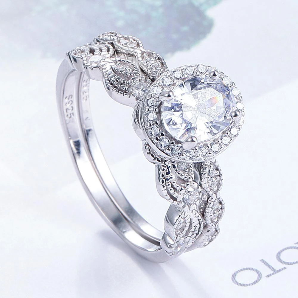 

2021 Hot Sale Classical zircon Sterling Silver combination set with White CZ Wedding Rings Dylam jewelry