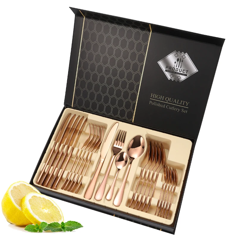 

Customized Cutlery 24pcs Set Stainless Steel Knife Fork Spoon with Gift Box, Customized color
