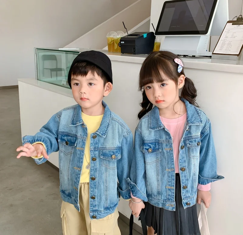 

New product children's denim jacket girls' and boys' jean jackets kids long sleeve tops, As picture