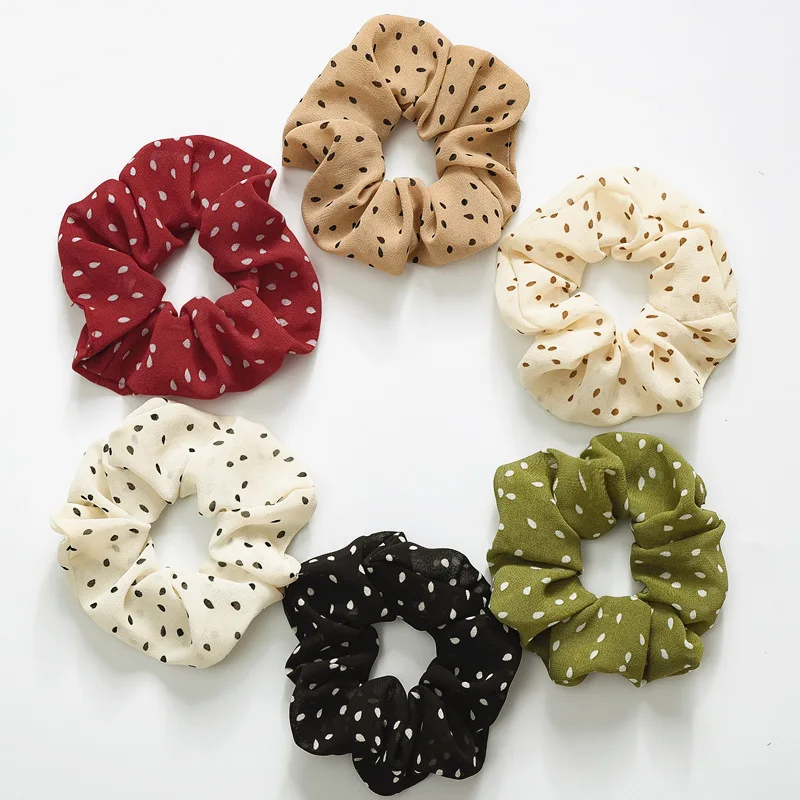 

Trendy Custom Elastic Soft Polka Dot Chiffon Hair Scrunchies, As the picture show or as your request