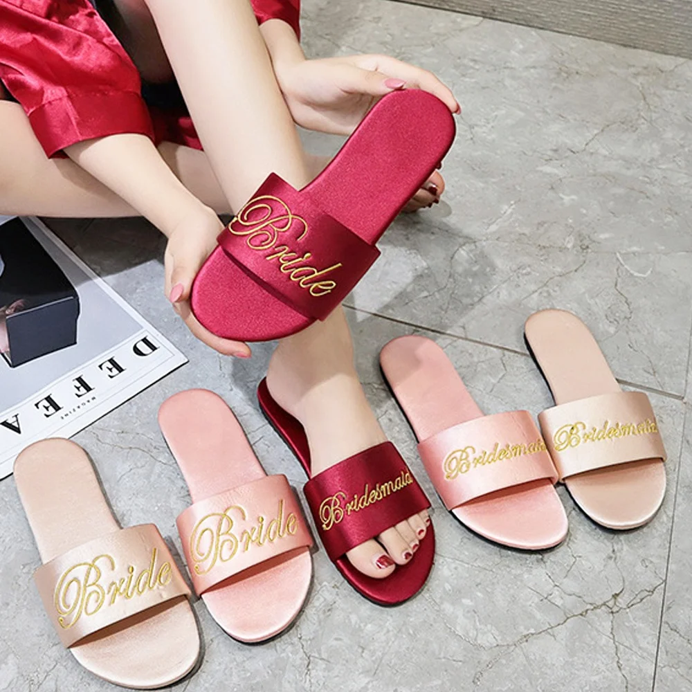 

Wedding Bride Bridesmaid Slippers Gift Satin Flip Flop Sandals, Multiple color options