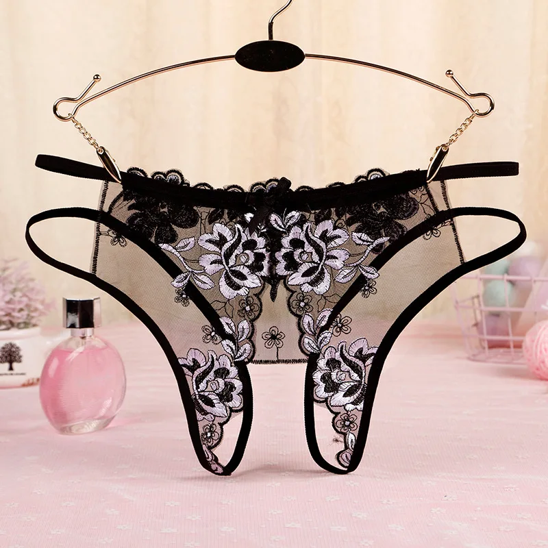

Embroidery Open Crotch Underwear Transparent Erotic Lingerie Crotchless Women Sexy Panties Thongs G String Lingerie, 6 color as pictures