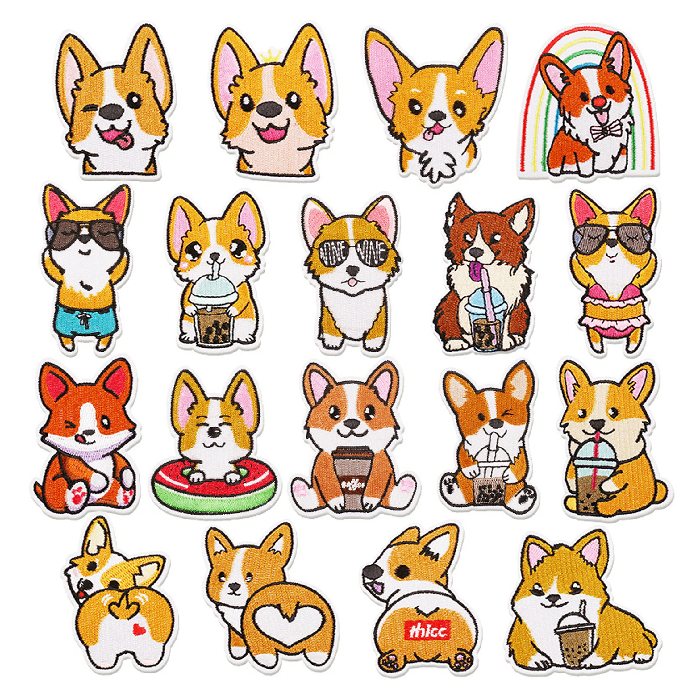 Iron on Embroidered Cute Dog Corgi Eco-Friendly Nonwoven Felt Fabric Patch for Garment Decoration Gift
