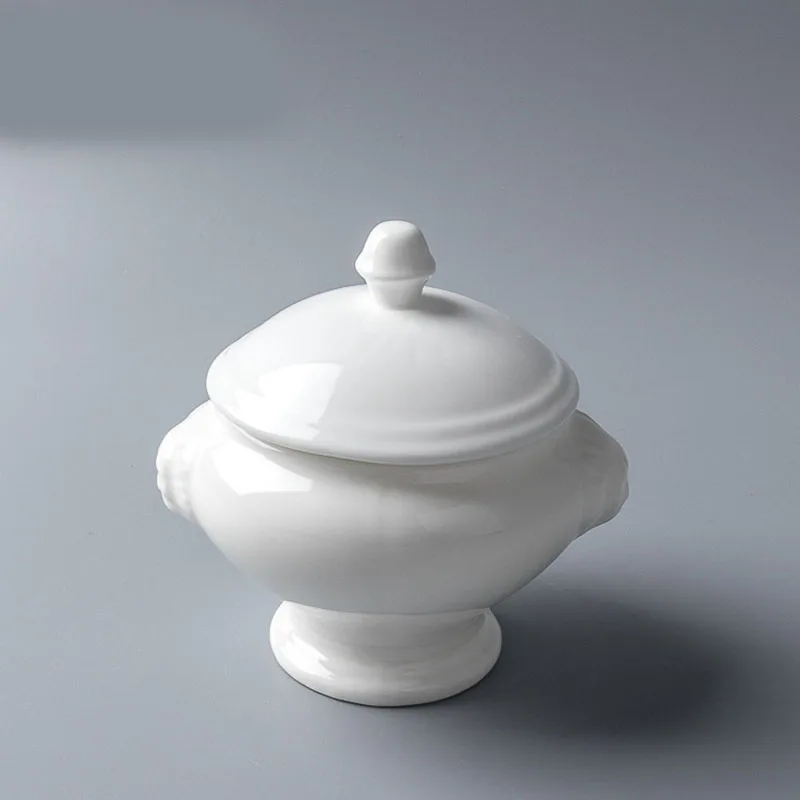 

Wholesale Hot Sale White New Bone Ceramic Soup Stock Pots With Lid, As is