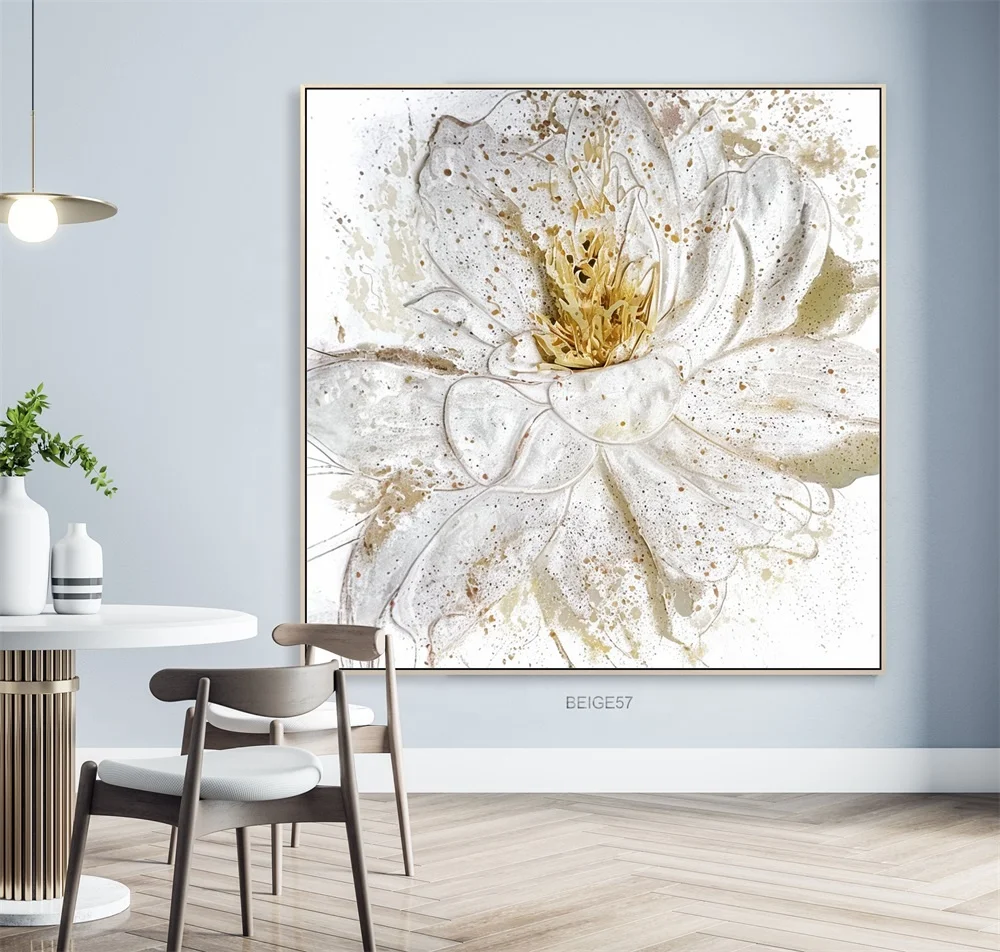 

Handmade Canvas Art Abstract Modern Heavy 3D Textured Painting White Flower Wall Art