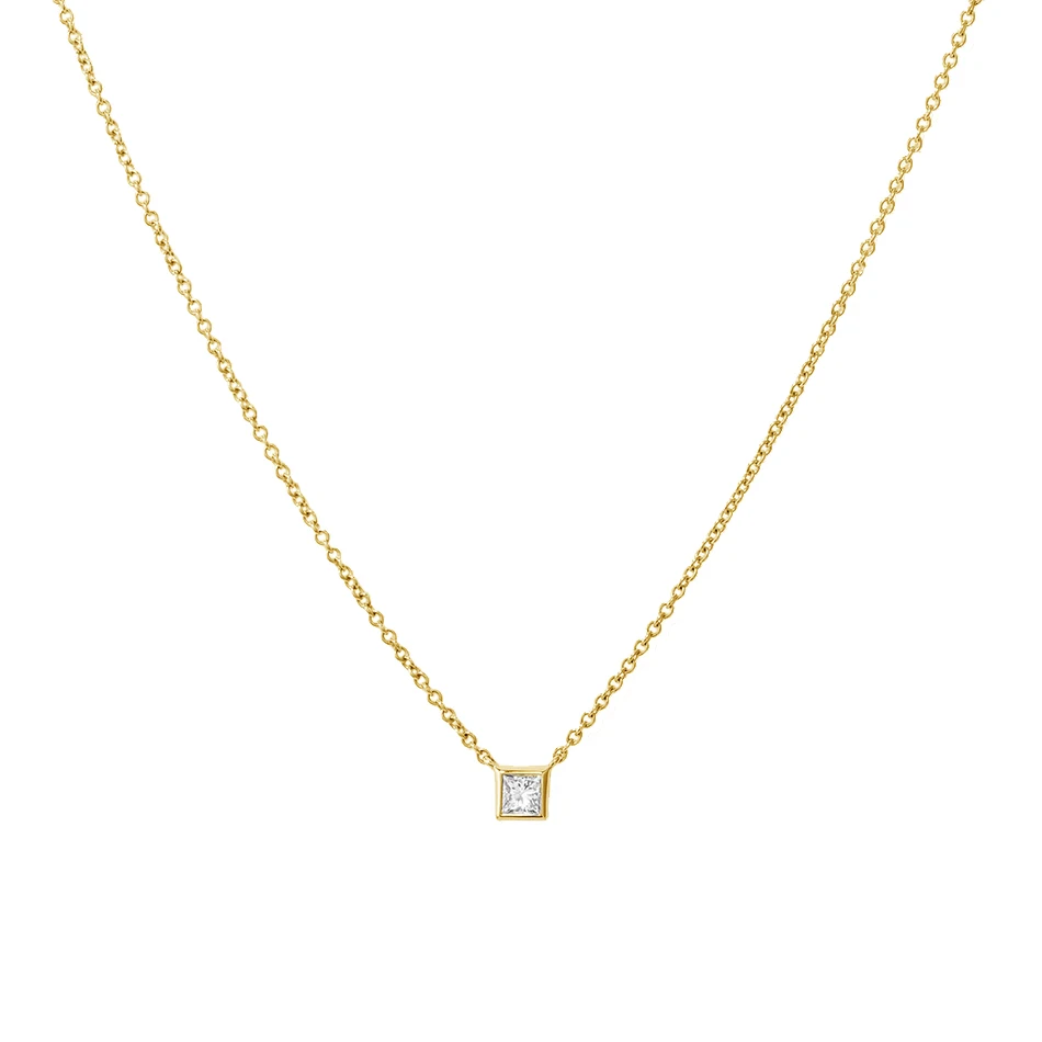 

classic 925 sterling silver necklace for women high polish 18K gold vermeil square diamond pendant necklace