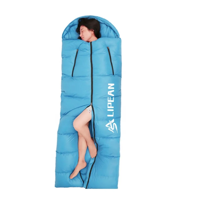 

LIPEAN New Indoor Outdoor Center Zip Waterproof walking Goose Down Sleeping Bag with Arm Hole For Kids Adult, Regular or custom