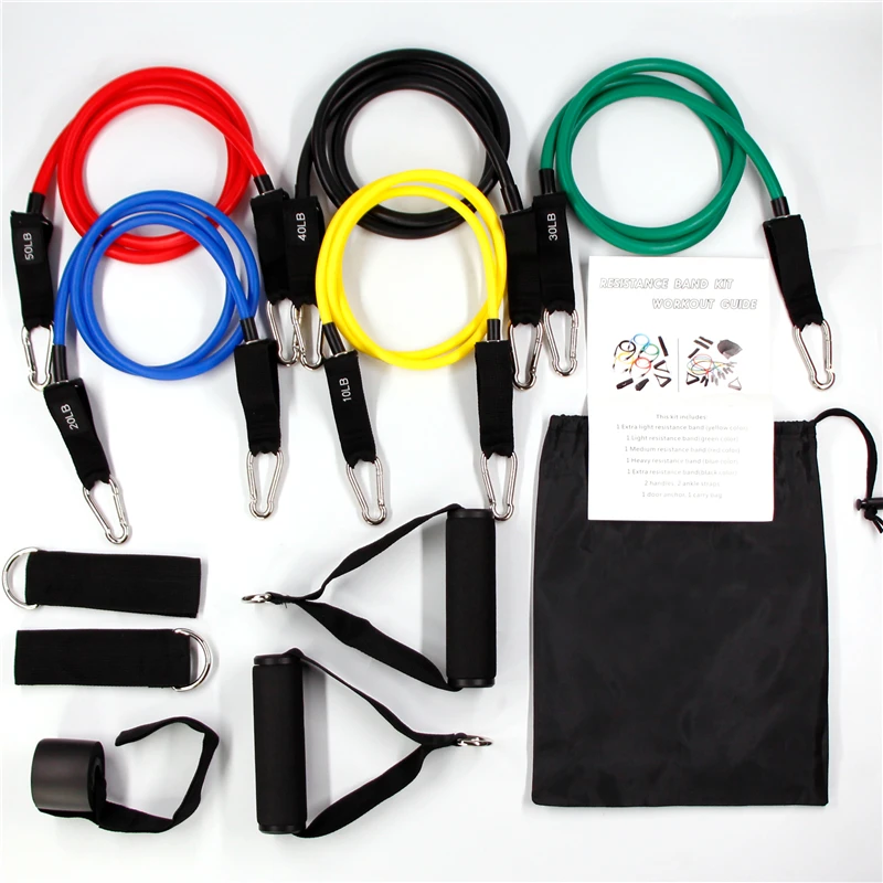 

Wholesale Custom Logo Premium Home Gym Adjustable 11Pcs Tube Exercise Set Workout Fitness 11 Pcs Resistance Bands Set, Green/ red/ black/ blue/ yellow