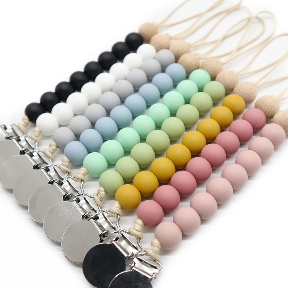 

Wholesale Chewable Beaded Holder Wooden Dummy Baby Silicone Soother Chain Pacifier Clip, Optional