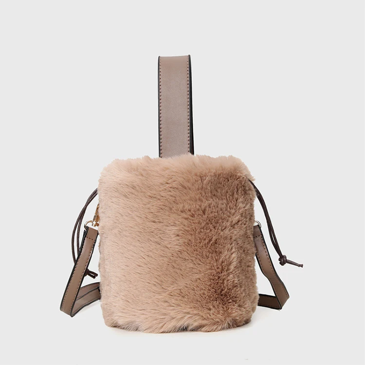 

EF050 Winter cute plush mini bucket bag fluffy handbag 2022 crossbody