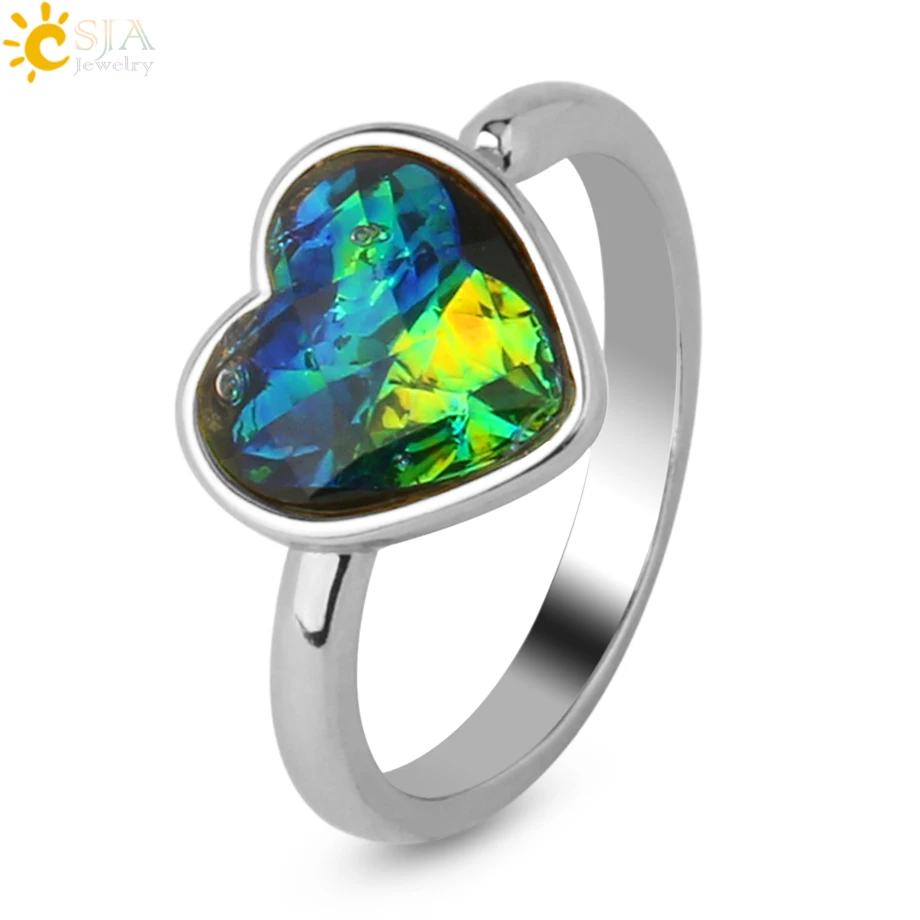 

CSJA gold silver color stone heart shaped round faceted adjustable wedding engagement rings G325