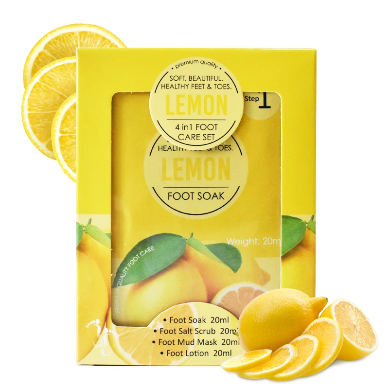 

Lemon 4-Step Pedicure Set Contains Soaking Jelly Exfoliating Scrub Hydrating Clay Mask Moisturizing Lotion