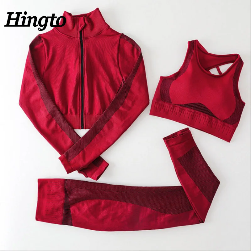 

Women Seamless Activewear Long Sleeves Zipper Clothing Gym Yoga Set 2/3 Pcs Fitness Sport Gym Suits Wear Running Clothes