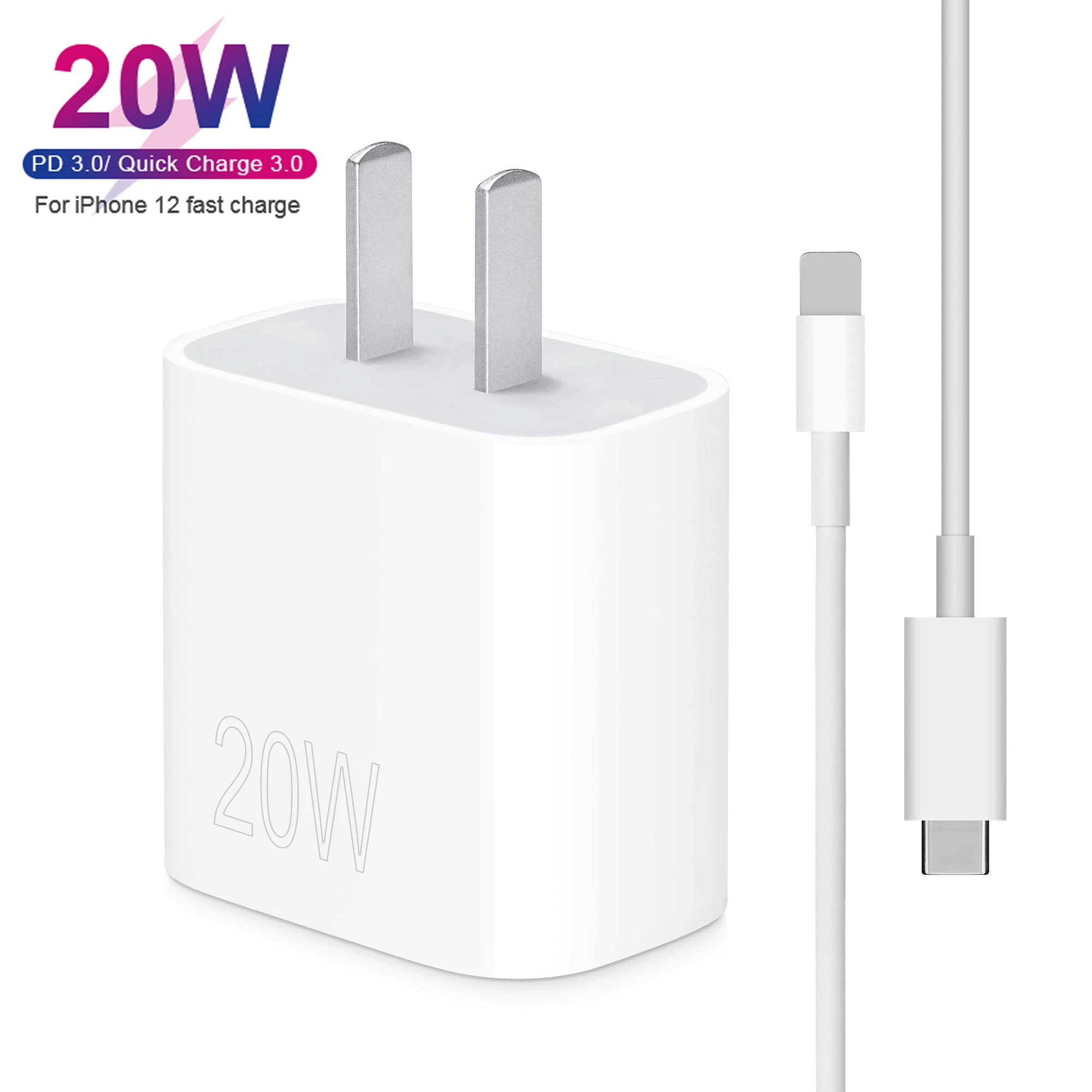 

Charger P20 EU/UK/AU PD 20W USB-C Power Adapter Charging Station Fast Usb Portable Charger For iphone 12, White black