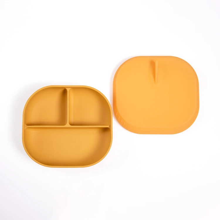 

New Arrival Eco-Friendly Strong Suction Plate Silicone Baby Divided Plate with lid