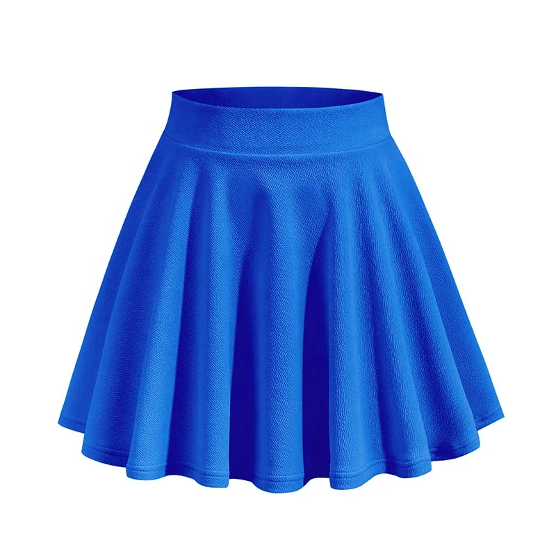 

Factory Wholesale Women Basic Versatile Stretchy Pleated Skirts Blue Ladies Mini Flare Skater Skirt SK0310