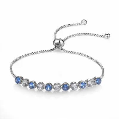 

Simple Platinum Plated Box Chain Inlaid Cubic Zirconia Charm Bracelet Light Luxury Blue White Zircon Slider Bracelets For Women