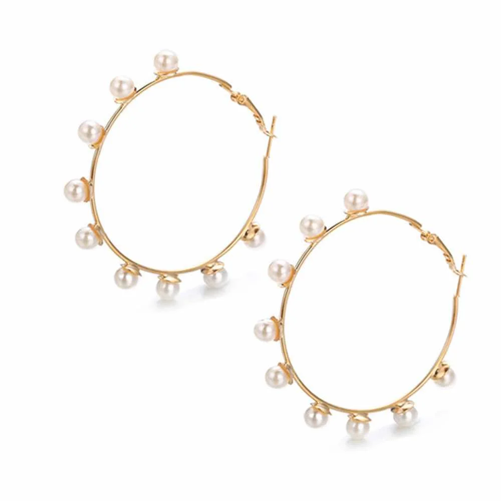 

Big Hoop Earrings with Pearls For Women Female Fashion Earrings 2020 Circle Earring Wholesale Jewelry for Ladies