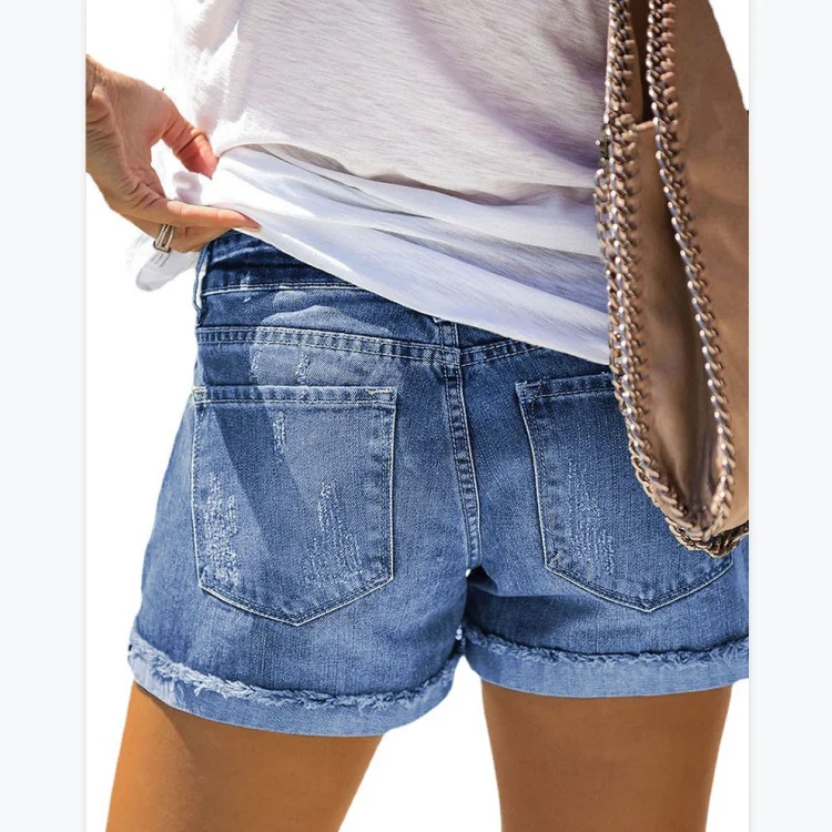 

2021 Fashion Jeans Fringed Women's High Stretch Denim Shorts Jeans Women Shorts