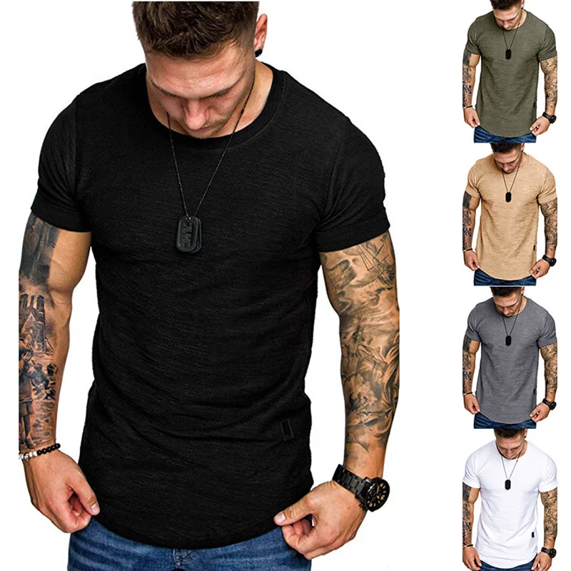 

2021 Men's Slim Solid Color Round Neck Casual Short Sleeve T-Shirt clothes men's t-shirts men's digital printing t-shirts, Customized color