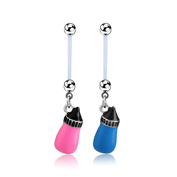 

Amazon hot sale allergy cartoon baby cup navel rings sexy pregnant woman dangle belly button ring piercing jewelry, Blue,pink