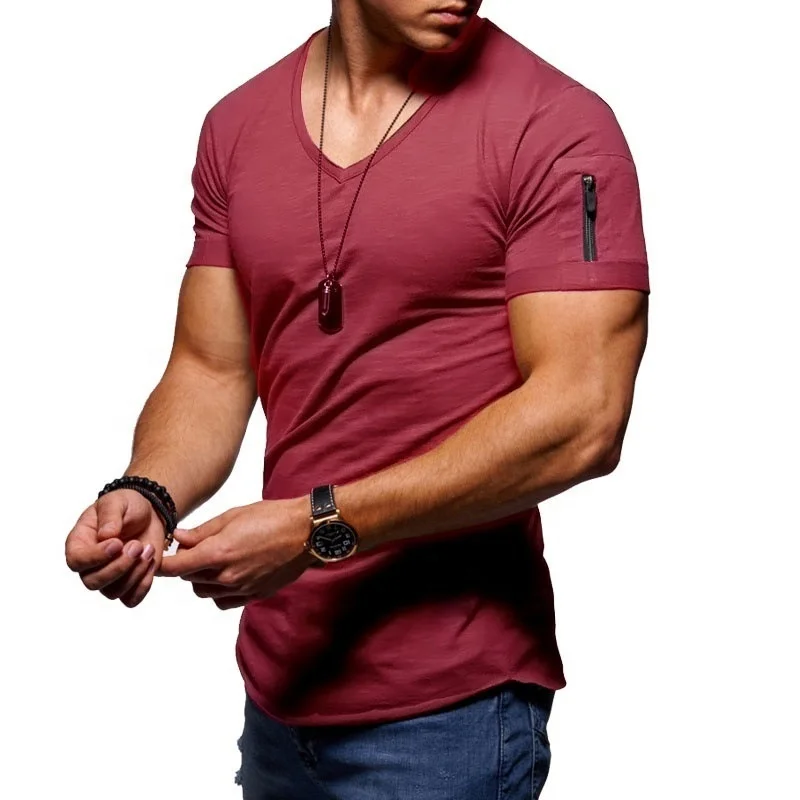 

Summer Fashion Short Sleeve Slim Fit 100% Cotton V Neck Blank Men'S T-Shirts plus size breathable shirts for men, Multi colors