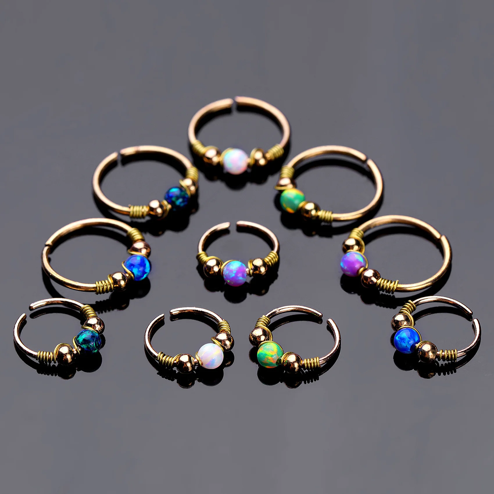 

HOVANCI New Arrival Stainless Steel Nose Hoop Nose Rings Piercing Double Hoop Opal Ball Nose Piercing, Silver/gold plated