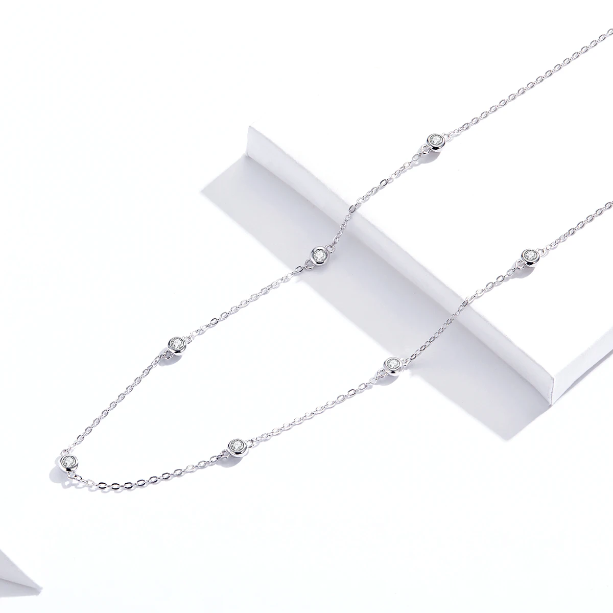 

Fashion 925 Sterling Silver CZ Link Chain Necklace Female Choker Necklace