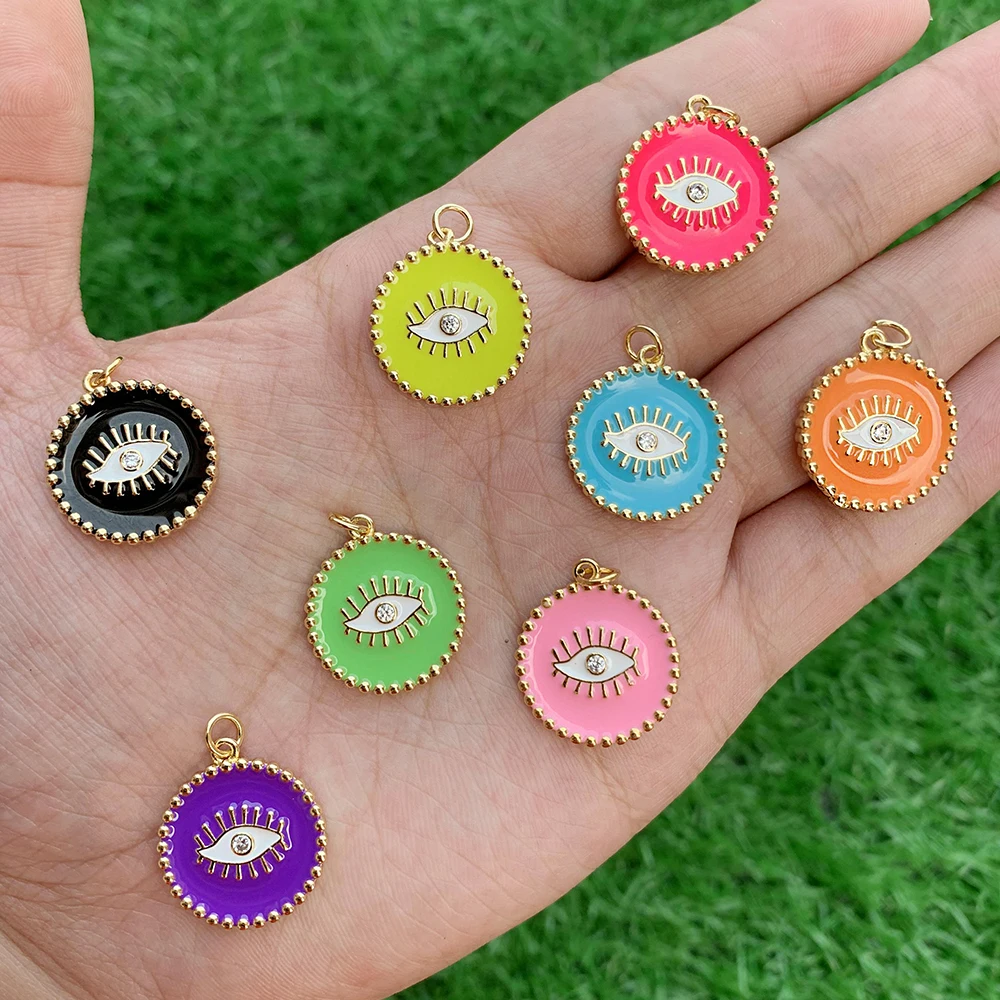 

Disc Zircon micro pave Monster Eyes Enamel pendant Nickel Free Brass accessories DIY jewelry gift accessories wholesale