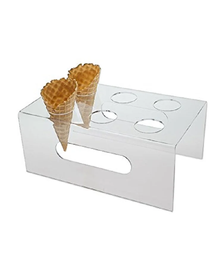 
Clear Food Grade Acrylic Ice Cream Cone Holder with Handles 