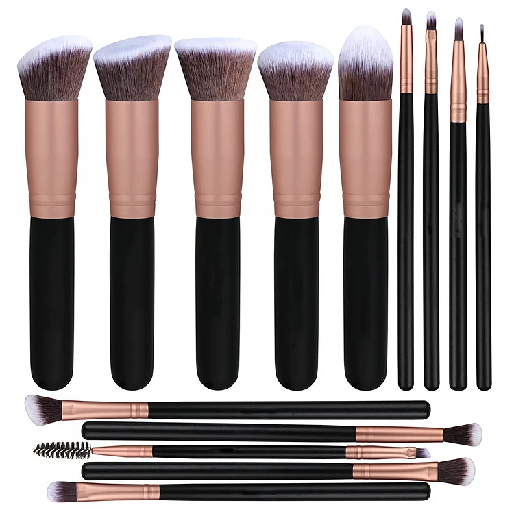 

Premium Synthetic Foundation Powder Concealers Eye Shadows Rose Gold 14 Pcs Private Label Makeup Brush Set