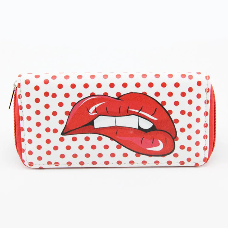 

New Style lip and lipsticks wallet pu leather purses for girls ladies female zipper wallet women long betterfly wallet