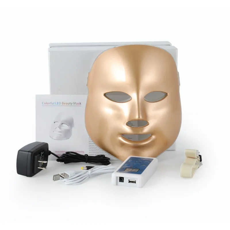 

Red light therapy 7 colors electrical led beauty facial PDT mask for anti-aging, Gold white